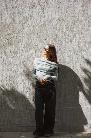 Wool off-shoulder Top in Mint