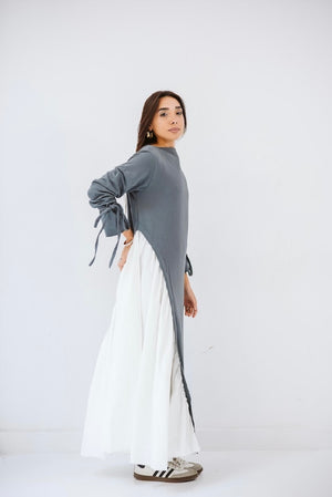 Melton x poplin dress in Dark grey ( Fall/ Winter edition)