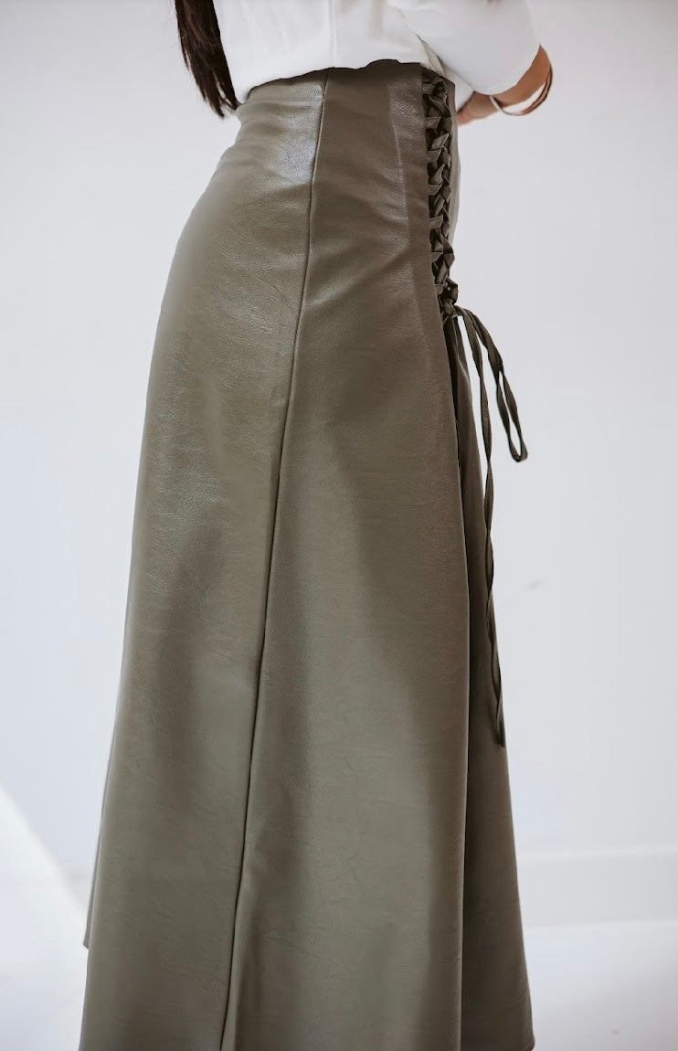 Olive Leather skirt