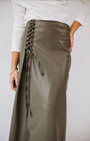 Olive Leather skirt