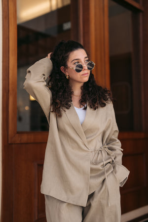 Slit linen blazer in caffe