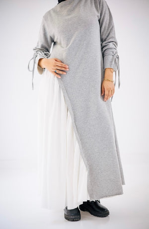 Melton X Poplin Dress in Grey ( Fall/ winter edition)