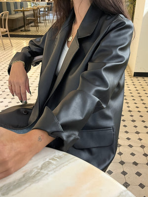 Slit leather blazer in black