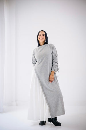 Melton X Poplin Dress in Grey ( Fall/ winter edition)