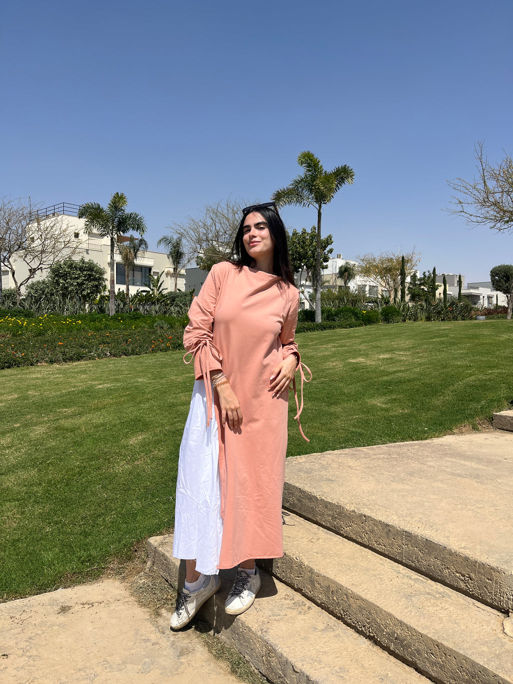 Melton x poplin dress in cashmere ( Summer Edition)