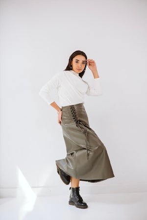 Olive Leather skirt