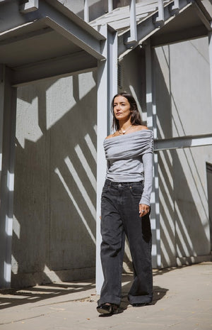 Wool off-shoulder Top in Grey