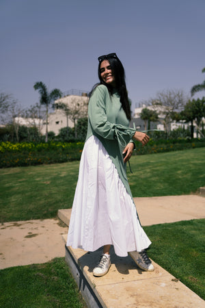 Melton x poplin dress in mint ( Summer Edition)