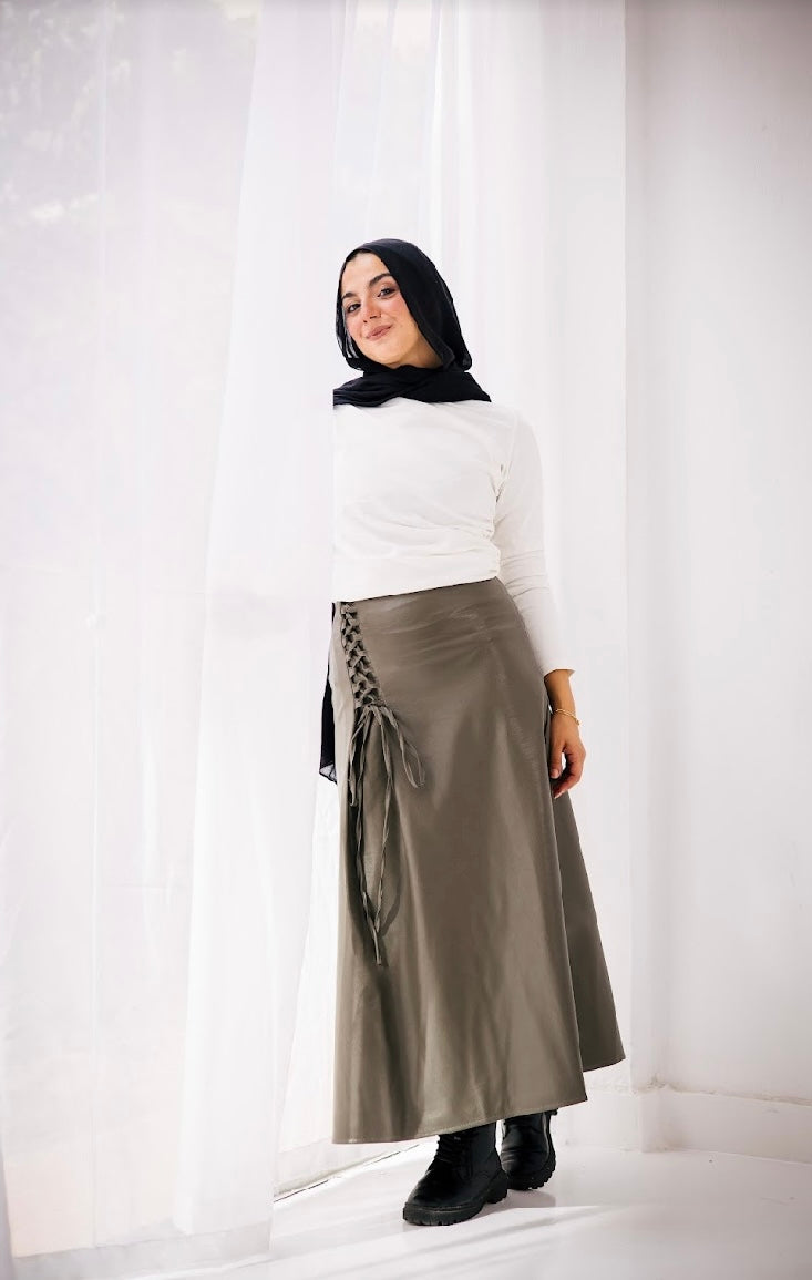 Olive Leather skirt