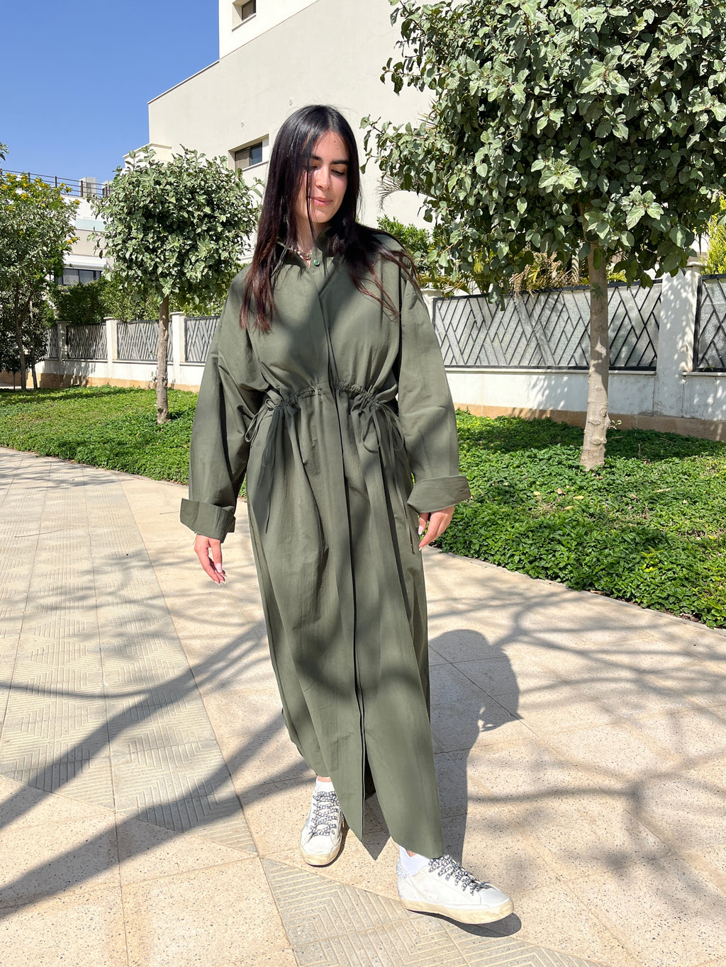 Shirt dress in olive