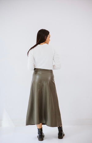 Olive Leather skirt