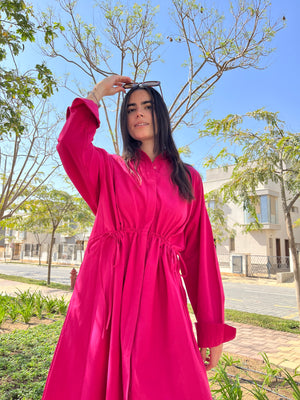 Poplin Shirt dress in hot pink