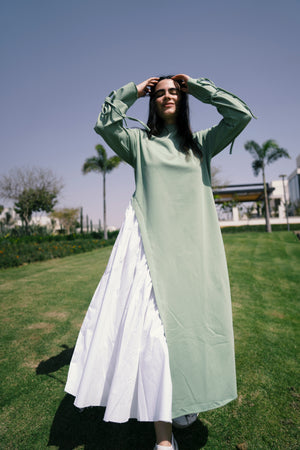 Melton x poplin dress in mint ( Summer Edition)