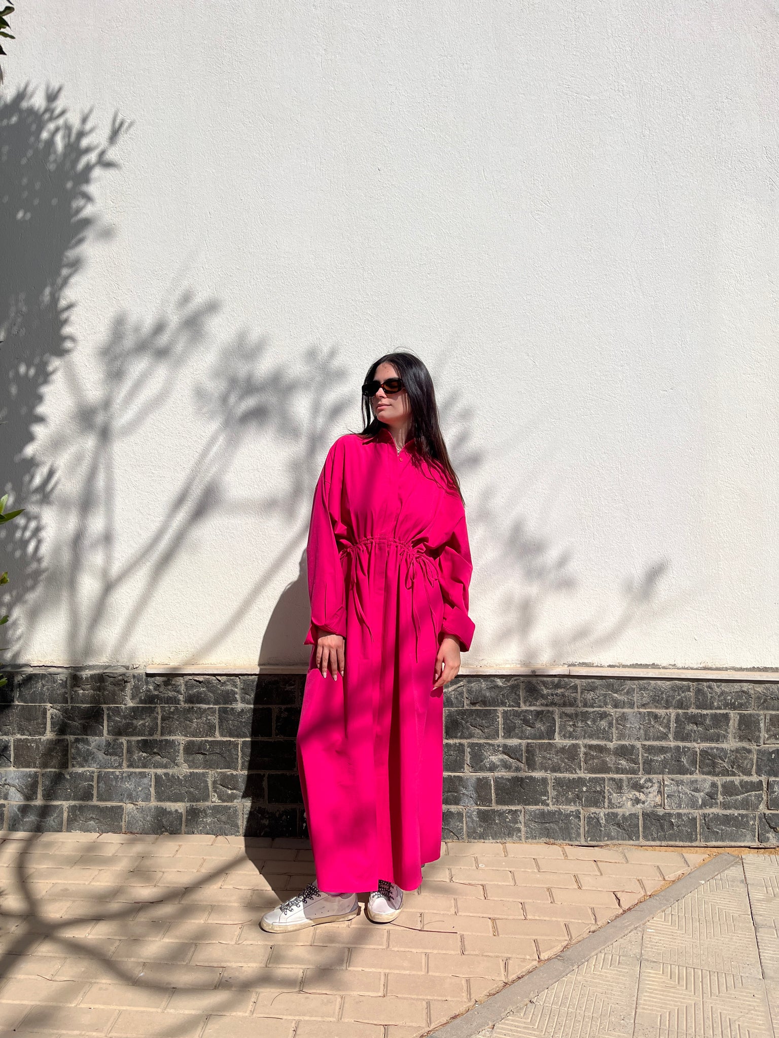 Poplin Shirt dress in hot pink