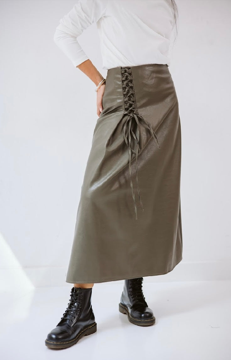 Olive Leather skirt