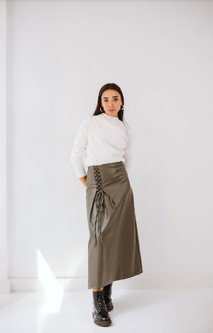 Olive Leather skirt