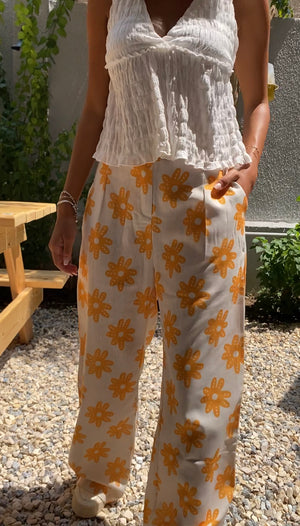 Floral linen pants in orange