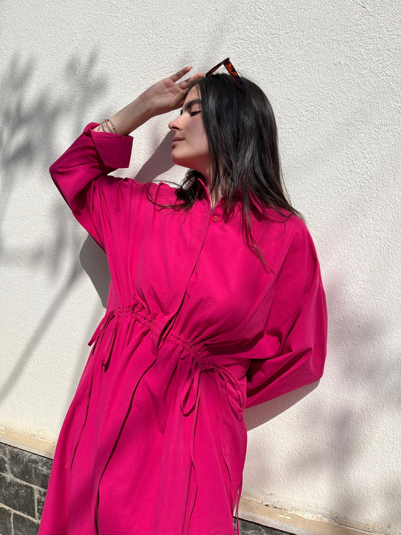 Poplin Shirt dress in hot pink