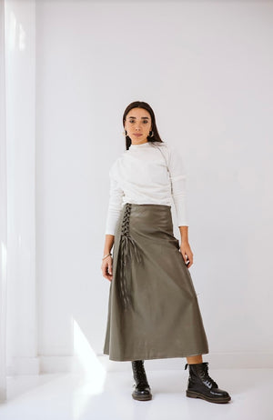 Olive Leather skirt