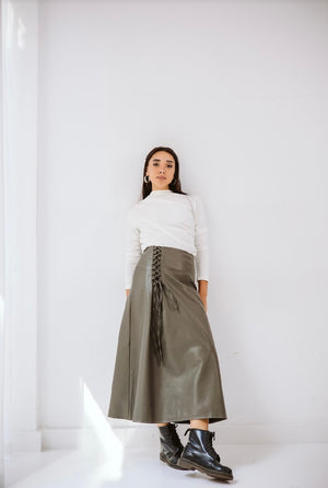 Olive Leather skirt