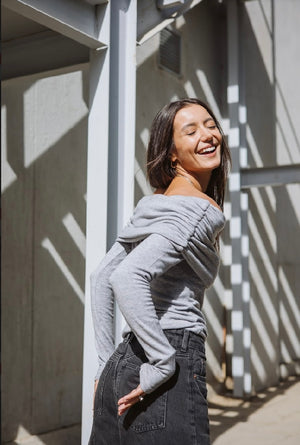 Wool off-shoulder Top in Grey