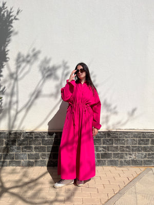 Poplin Shirt dress in hot pink