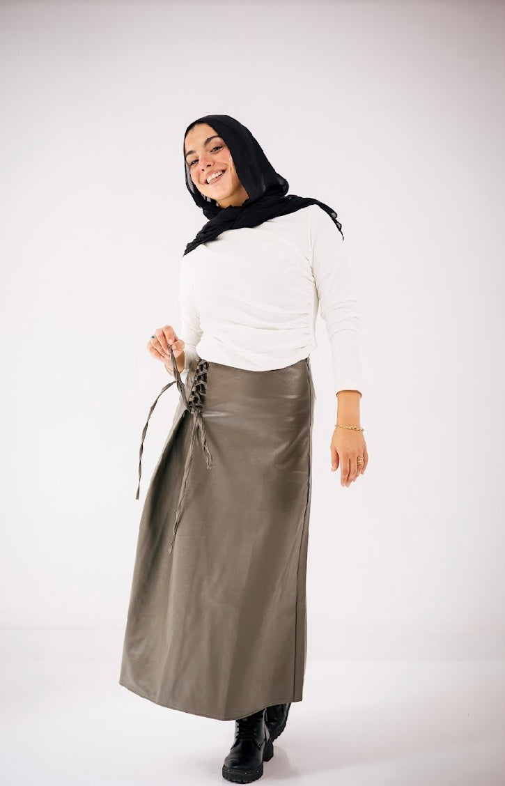 Olive Leather skirt