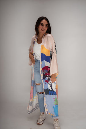 Santorini long satin kimono