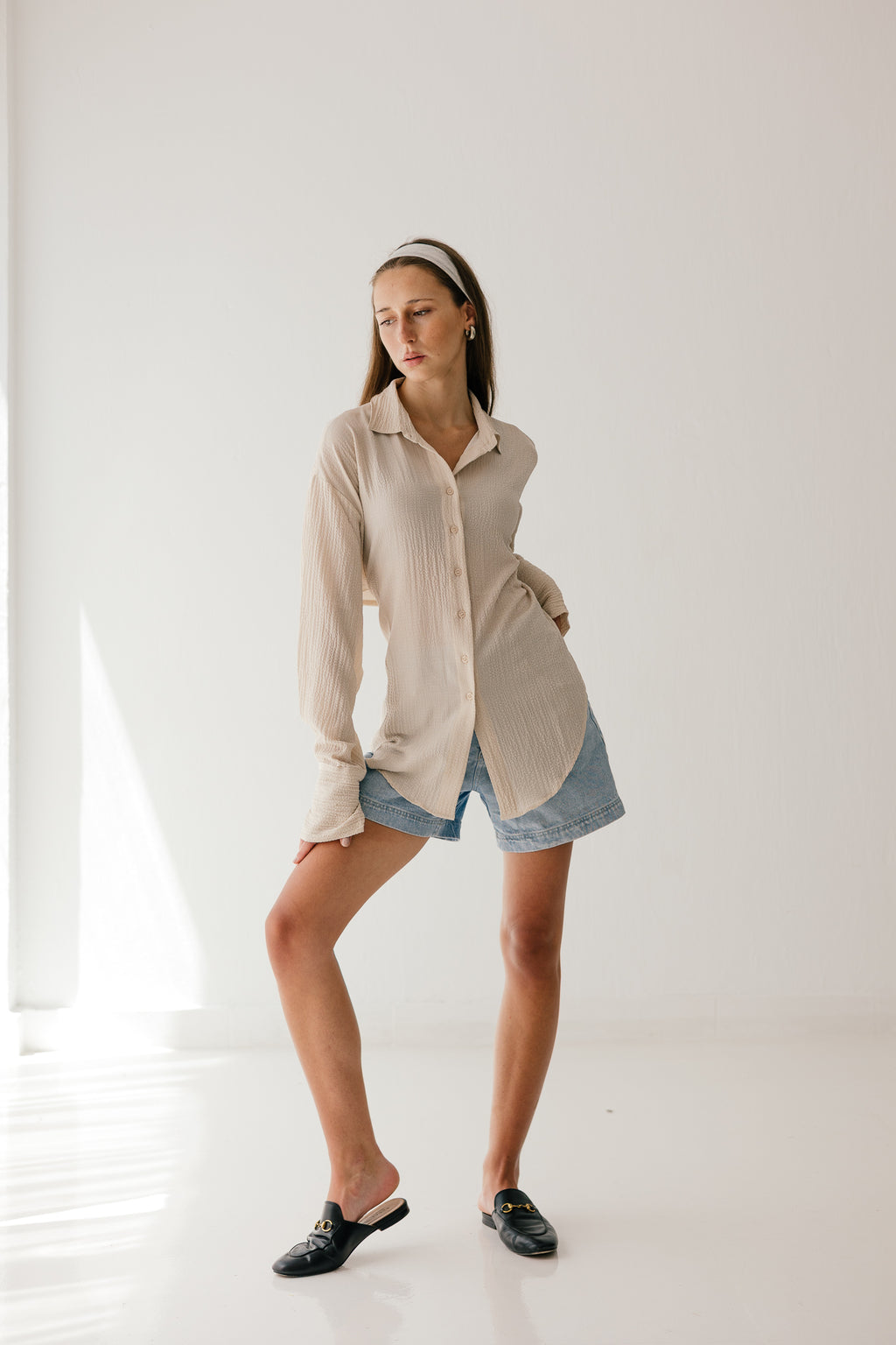 Back-wrap shirt in Nude Biege