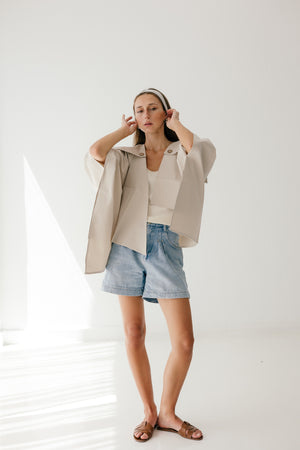 Asymmetric Gabardine Cape in sand