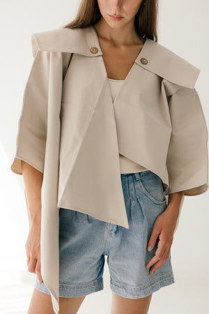 Asymmetric Gabardine Cape in sand