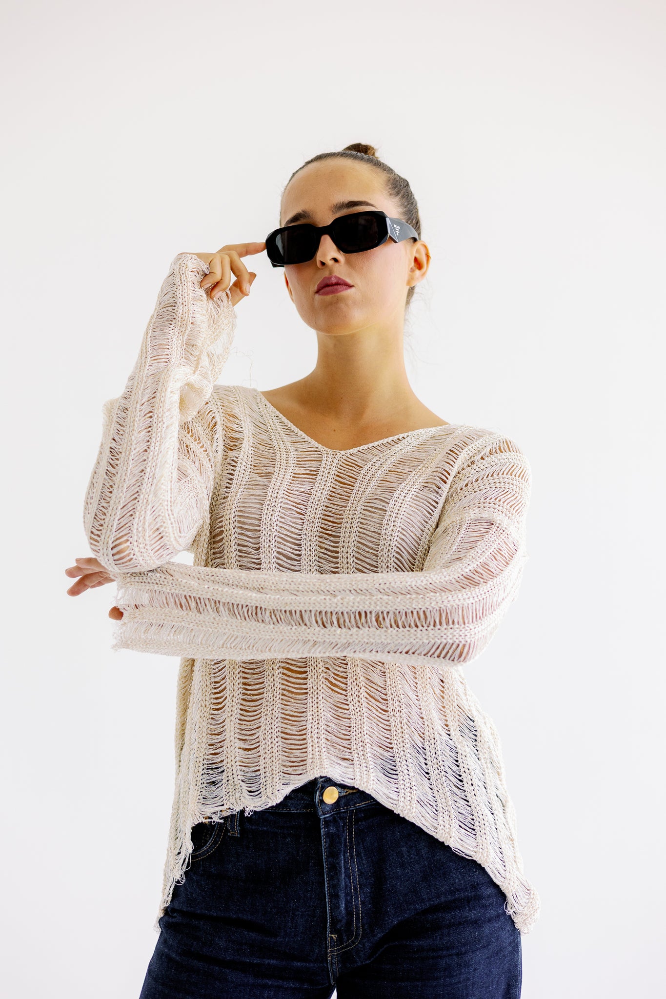 Shimmery knit Top in Sand