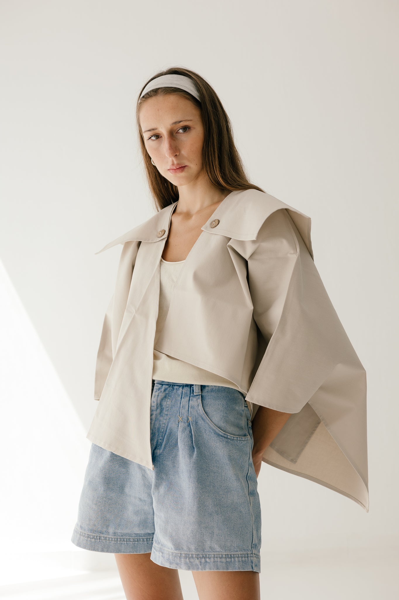 Asymmetric Gabardine Cape in sand