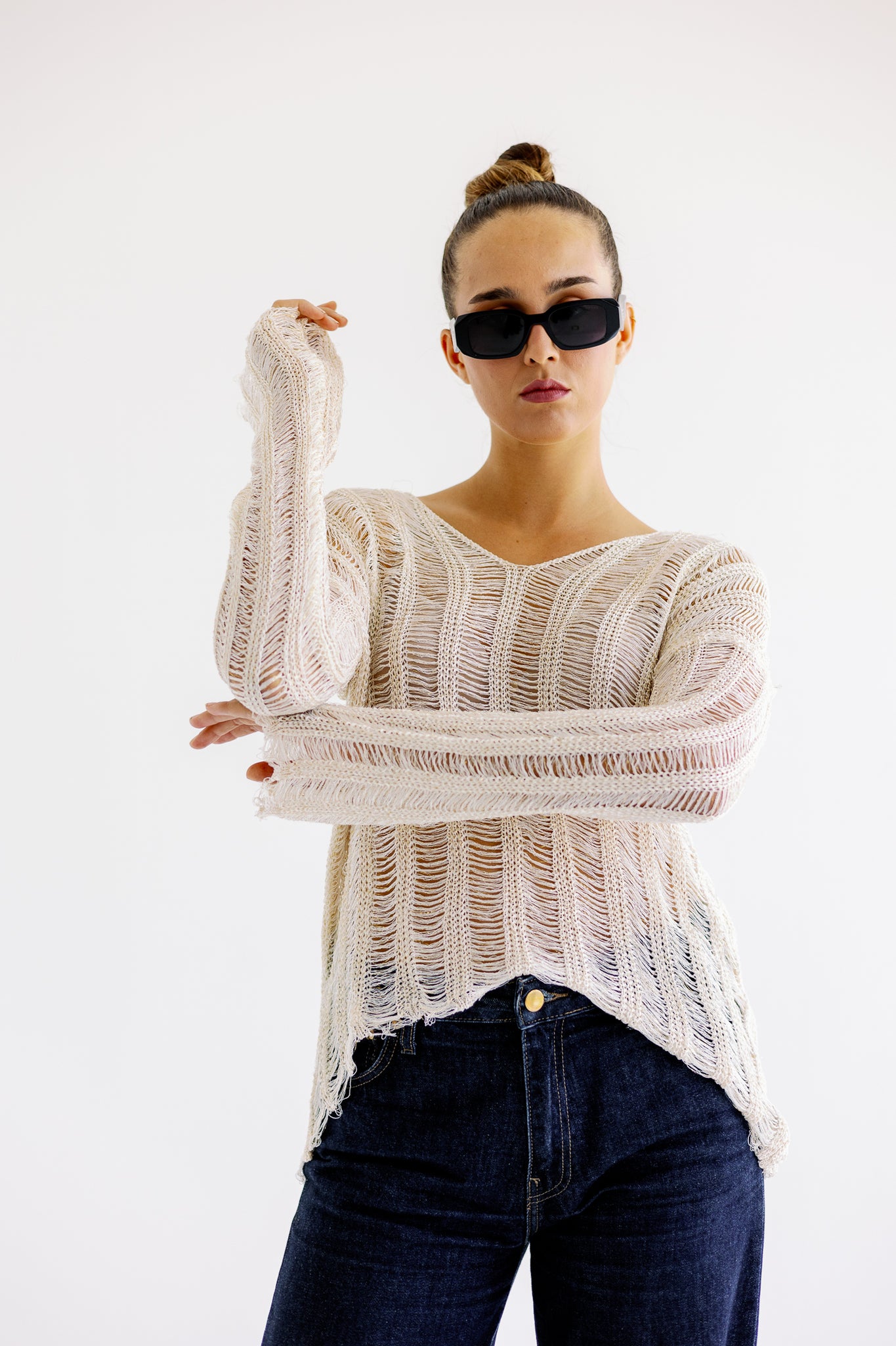 Shimmery knit Top in Sand