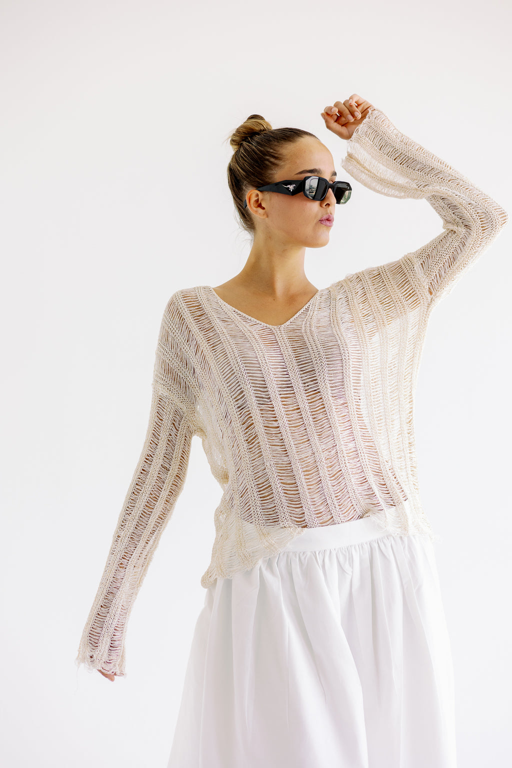 Shimmery knit Top in Sand