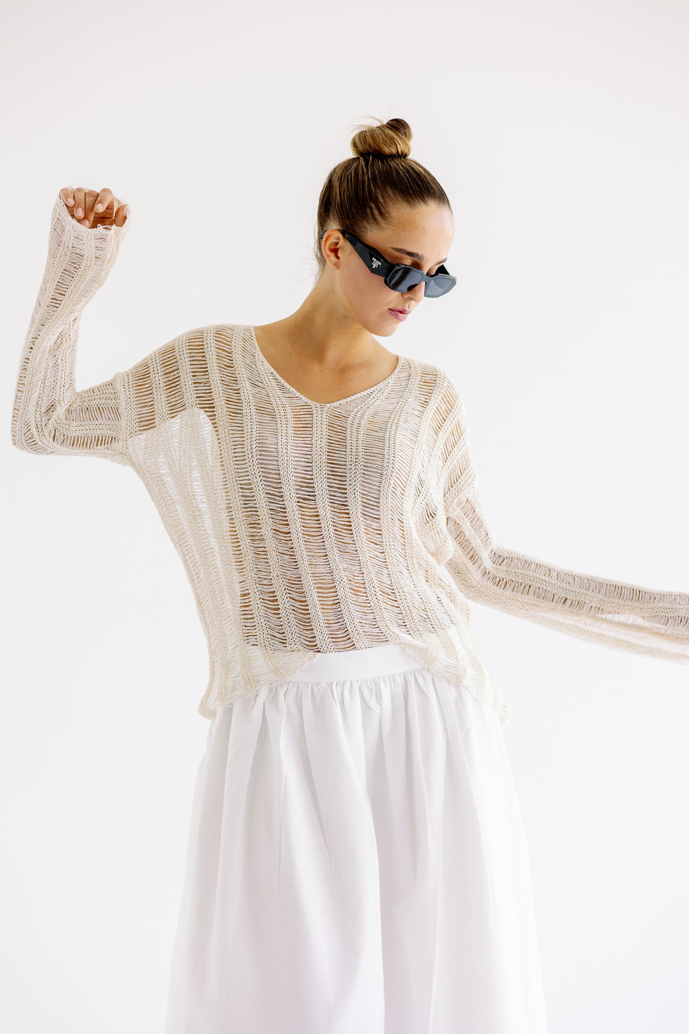Shimmery knit Top in Sand