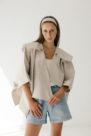 Asymmetric Gabardine Cape in sand