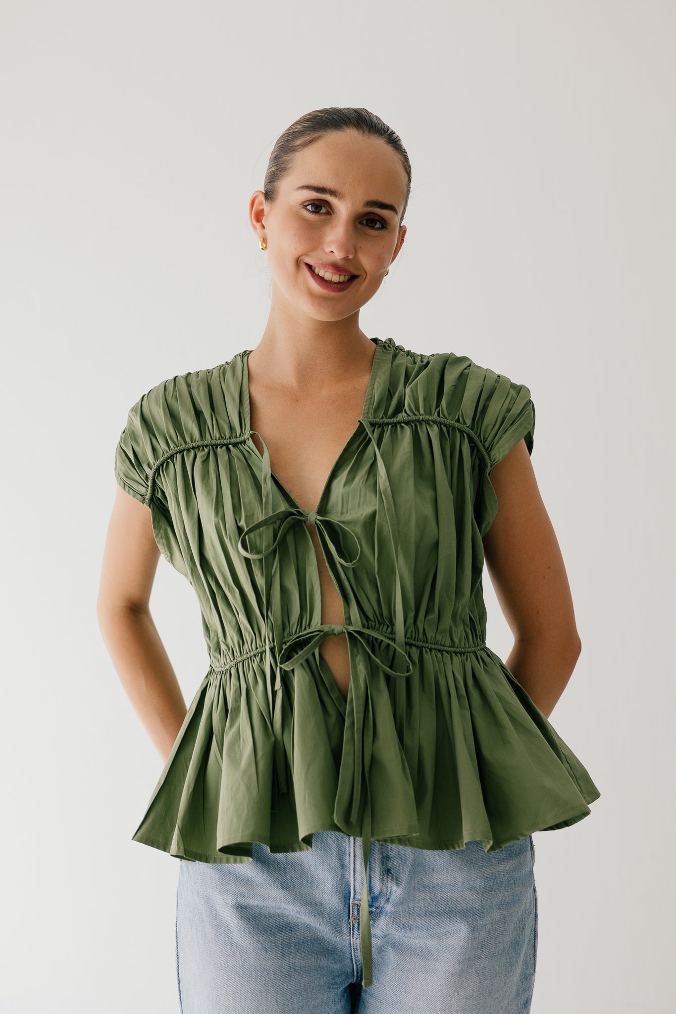 Olive Breeze Tie Top