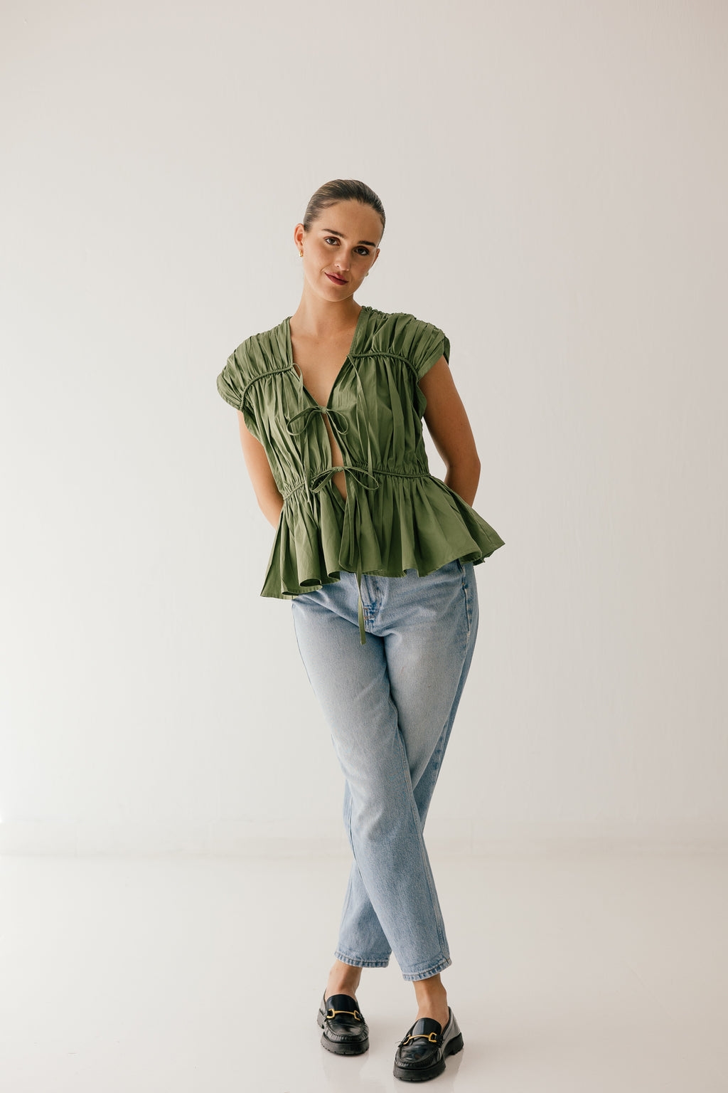 Olive Breeze Tie Top