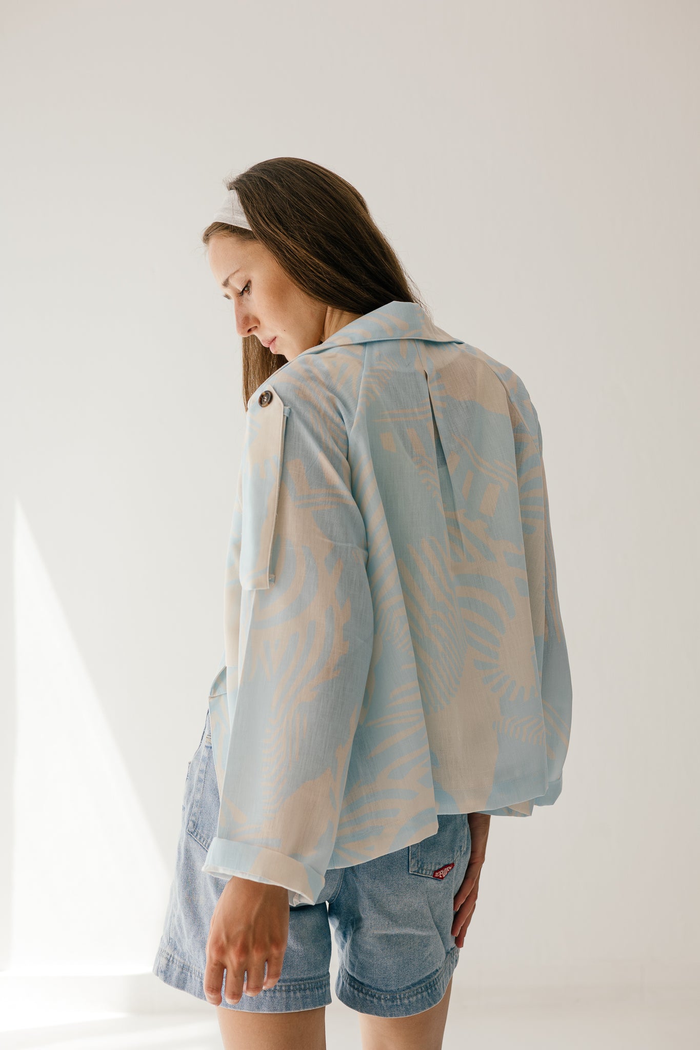 Sky Blue Linen Trench Jacket