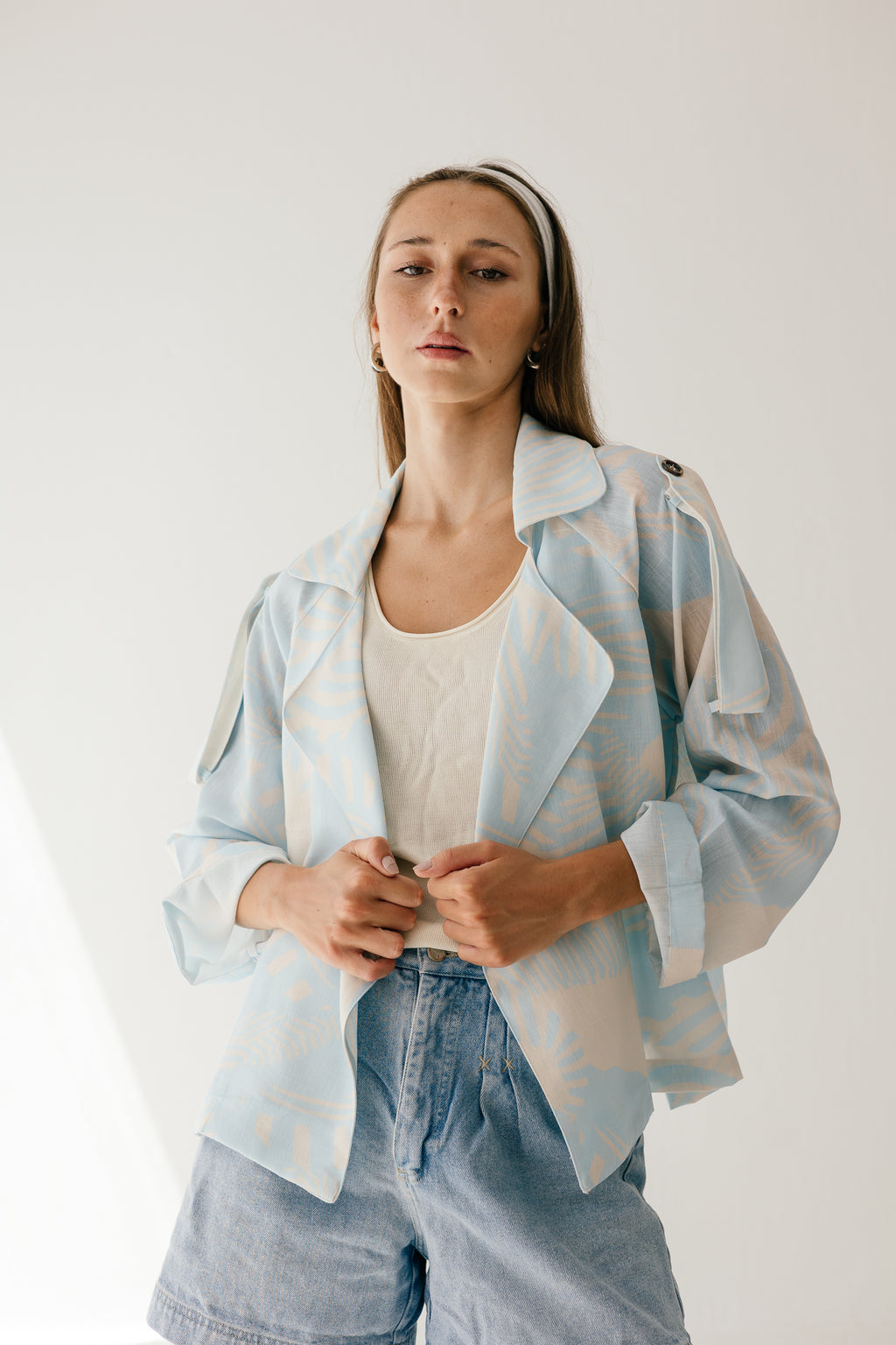 Sky Blue Linen Trench Jacket