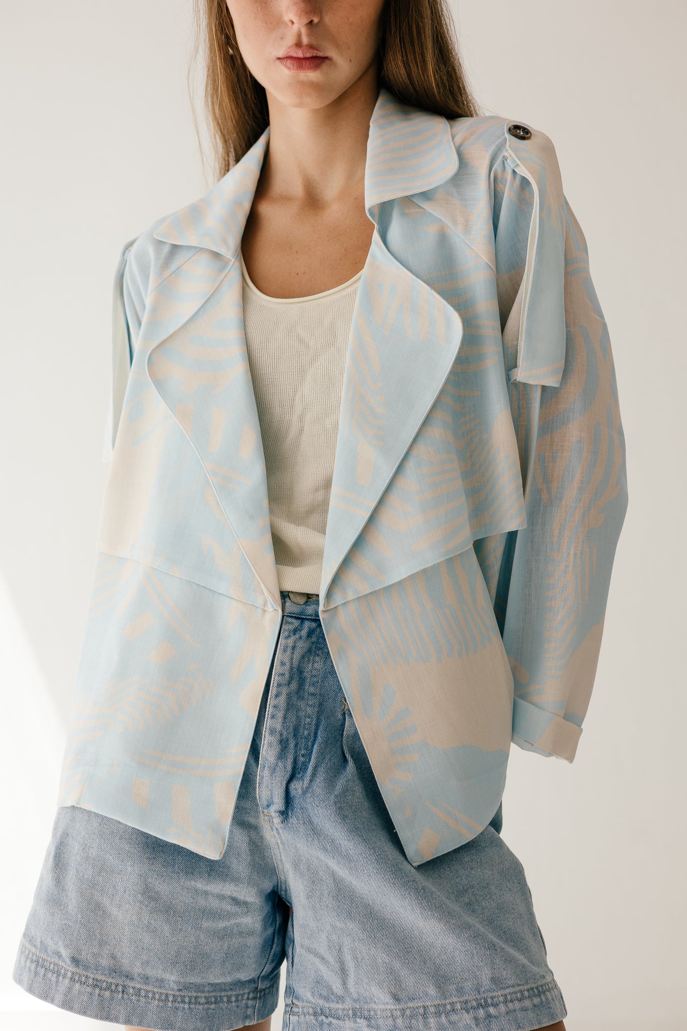 Sky Blue Linen Trench Jacket