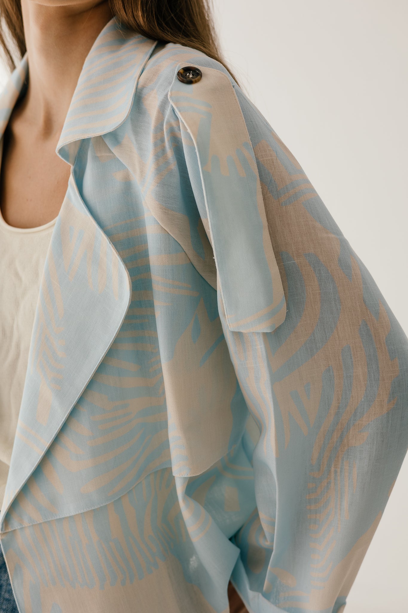Sky Blue Linen Trench Jacket