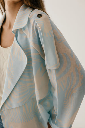 Sky Blue Linen Trench Jacket