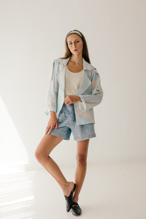 Sky Blue Linen Trench Jacket