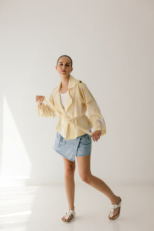 Butter Yellow Linen Trench Jacket