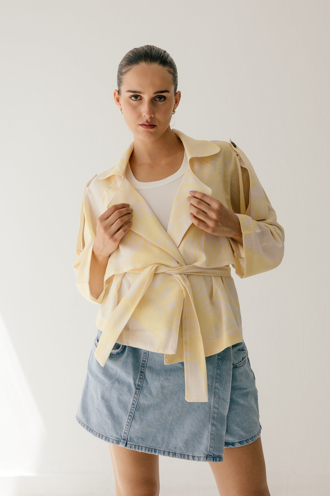 Butter Yellow Linen Trench Jacket
