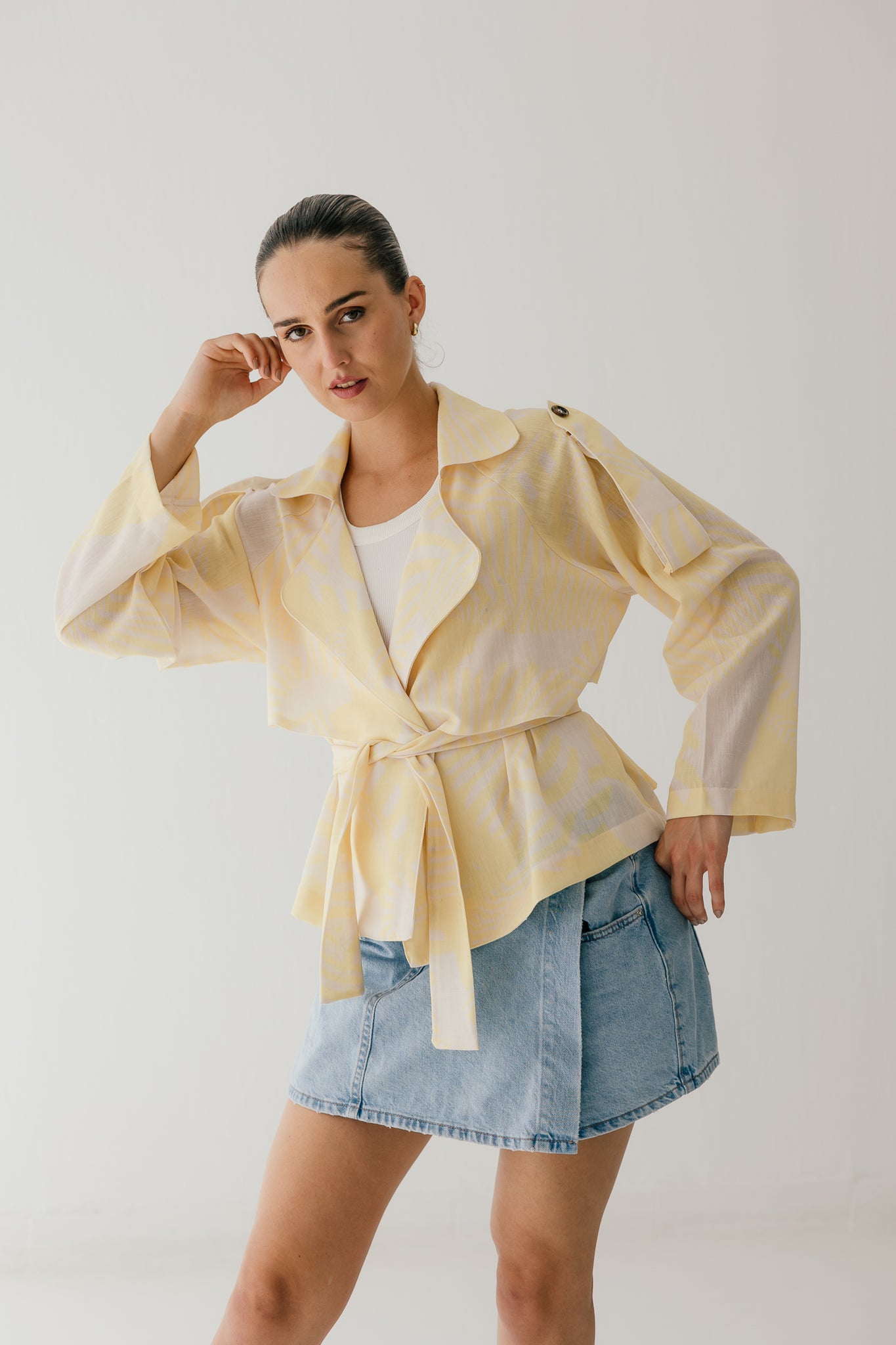 Butter Yellow Linen Trench Jacket