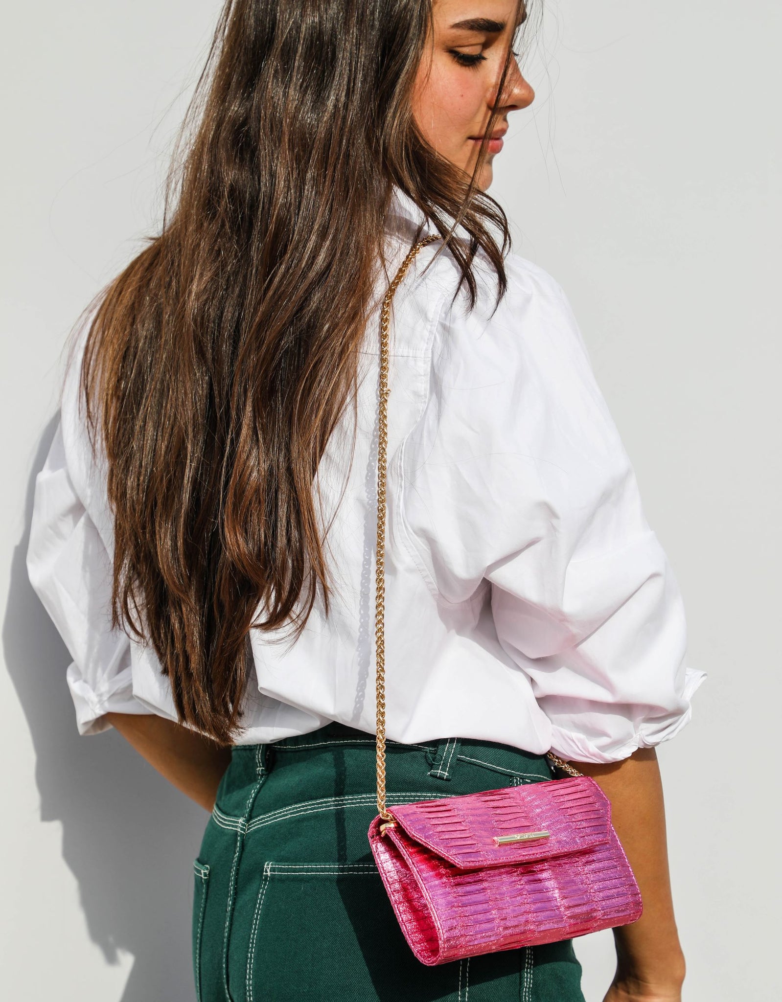Pink Metallic Cross bag