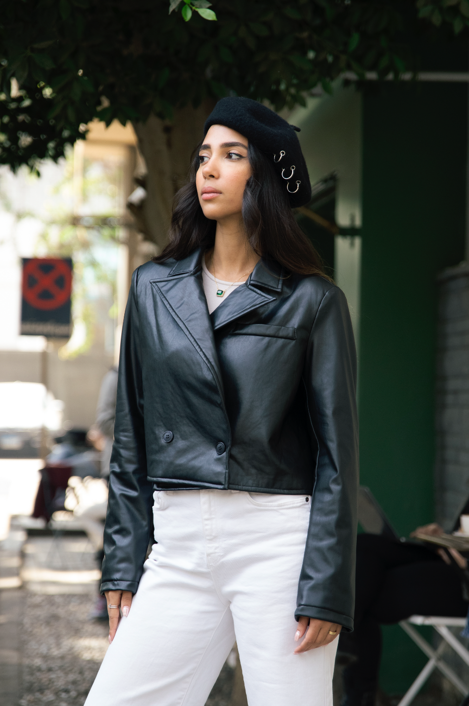 Cropped faux leather jacket